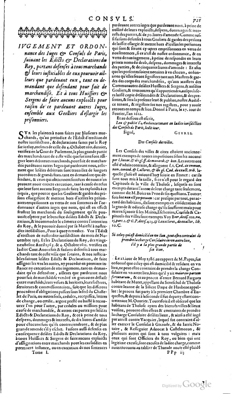 1629 - Veuve Nicolas Buon - Trésor du droit français (29620 T. 1) - BM Lyon
