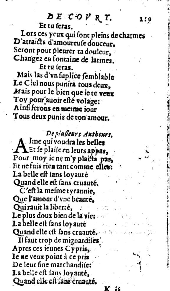 1606 - Théodore Reinsart - Trésor des chansons amoureuses recueillies des plus excellents airs de cour - Livre I - NK ČR Prague