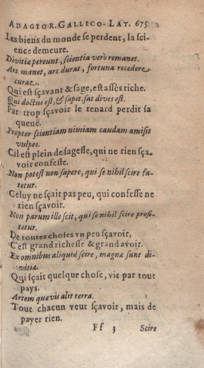 1612 - Dominicus Custos - Trésor des proverbes français  - Bibliopol-Olomuc