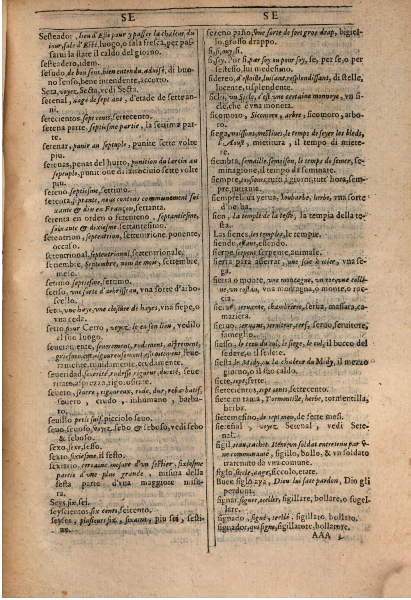 1609 - Philippe Albert et Alexandre Pernet - Trésor des trois langues française, italienne et espagnole (Première partie) - BSB Munich