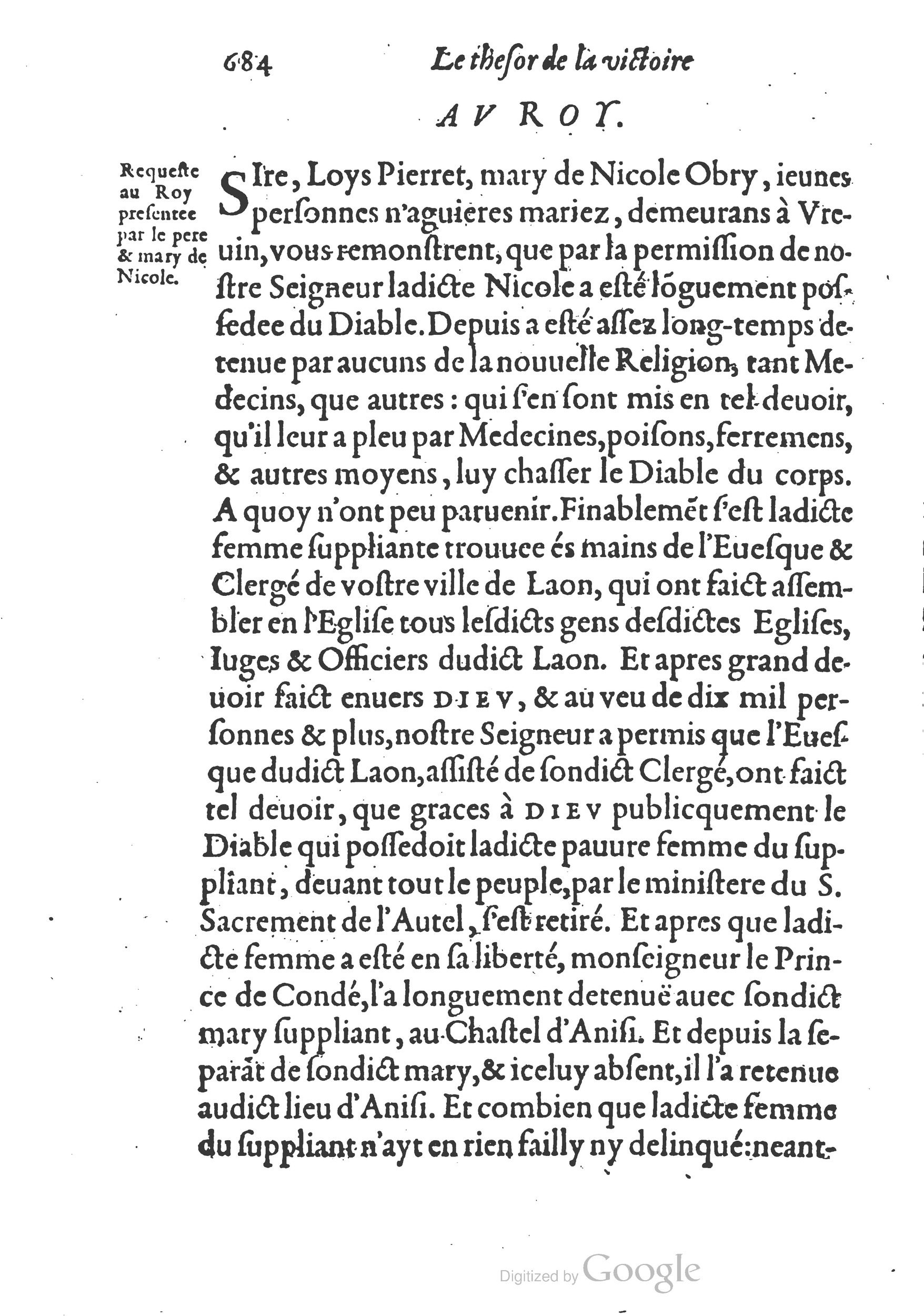 1578 - Nicolas Chesneau - Trésor et entière histoire de la triomphante victoire du corps de Dieu sur l’esprit malin - British Library