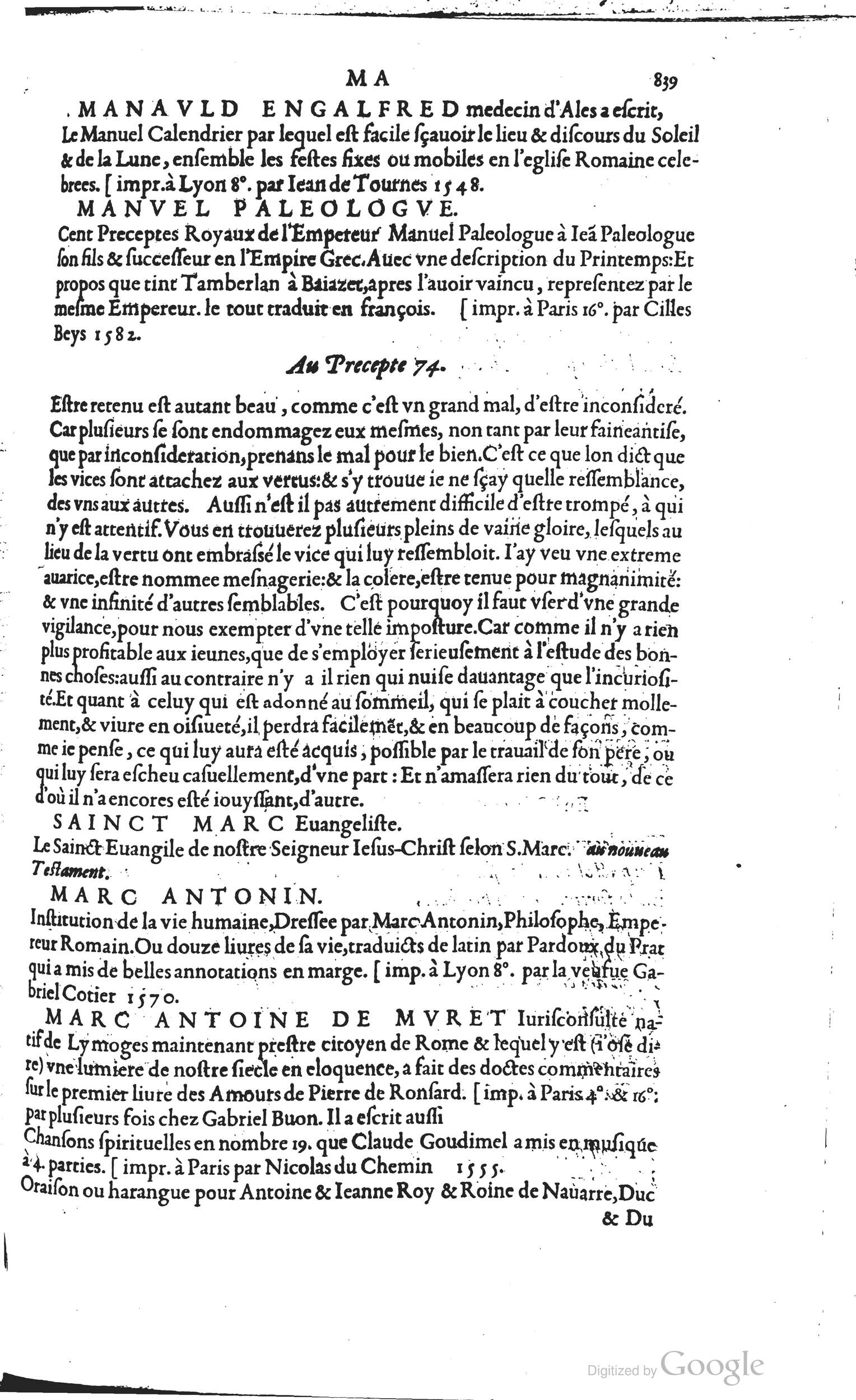 1585 - Barthélemy Honorat - Bibliothèques françaises - BSB Munich