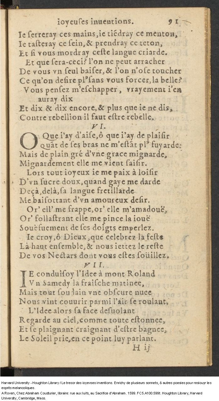 1599 - Abraham Le Cousturier - Trésor des joyeuses inventions du parangon de poésies - Harvard University 1599 - Abraham Le Cousturier - Trésor des joyeuses inventions du parangon de poésies - Harvard University