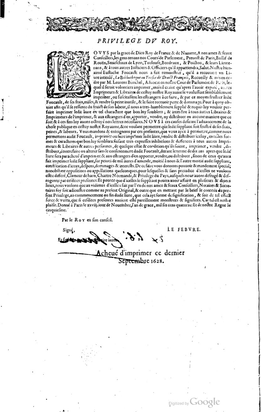 1629 - Veuve Nicolas Buon - Trésor du droit français (29620 T. 1) - BM Lyon