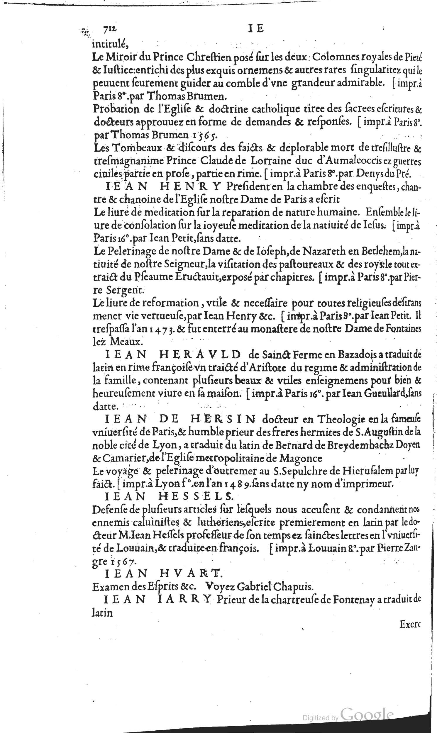 1585 - Barthélemy Honorat - Bibliothèques françaises - BSB Munich