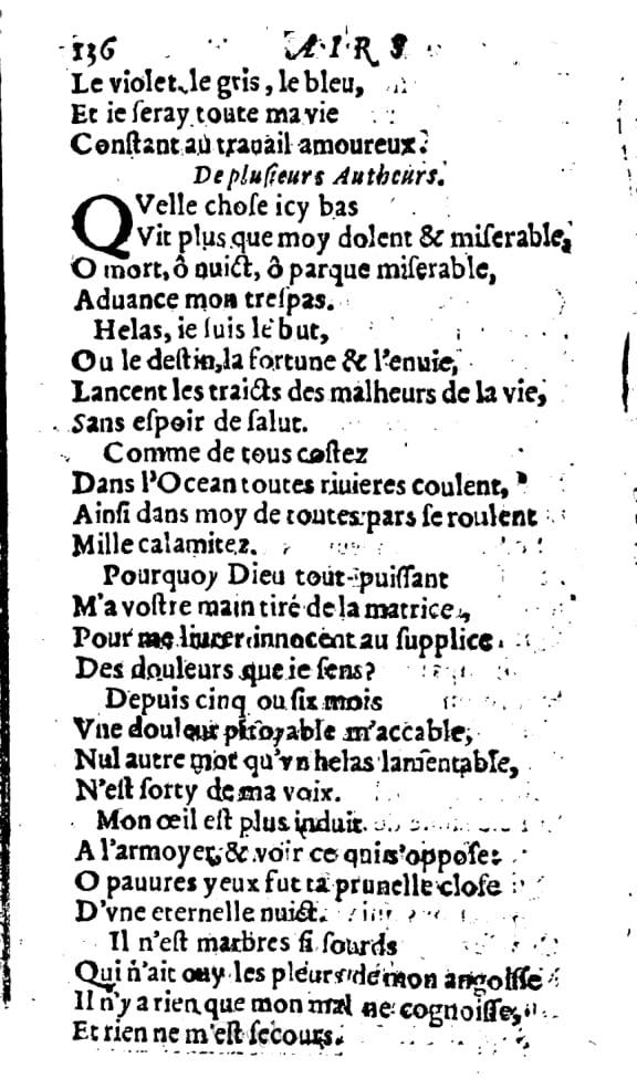 1606 - Théodore Reinsart - Trésor des chansons amoureuses recueillies des plus excellents airs de cour - Livre I - NK ČR Prague