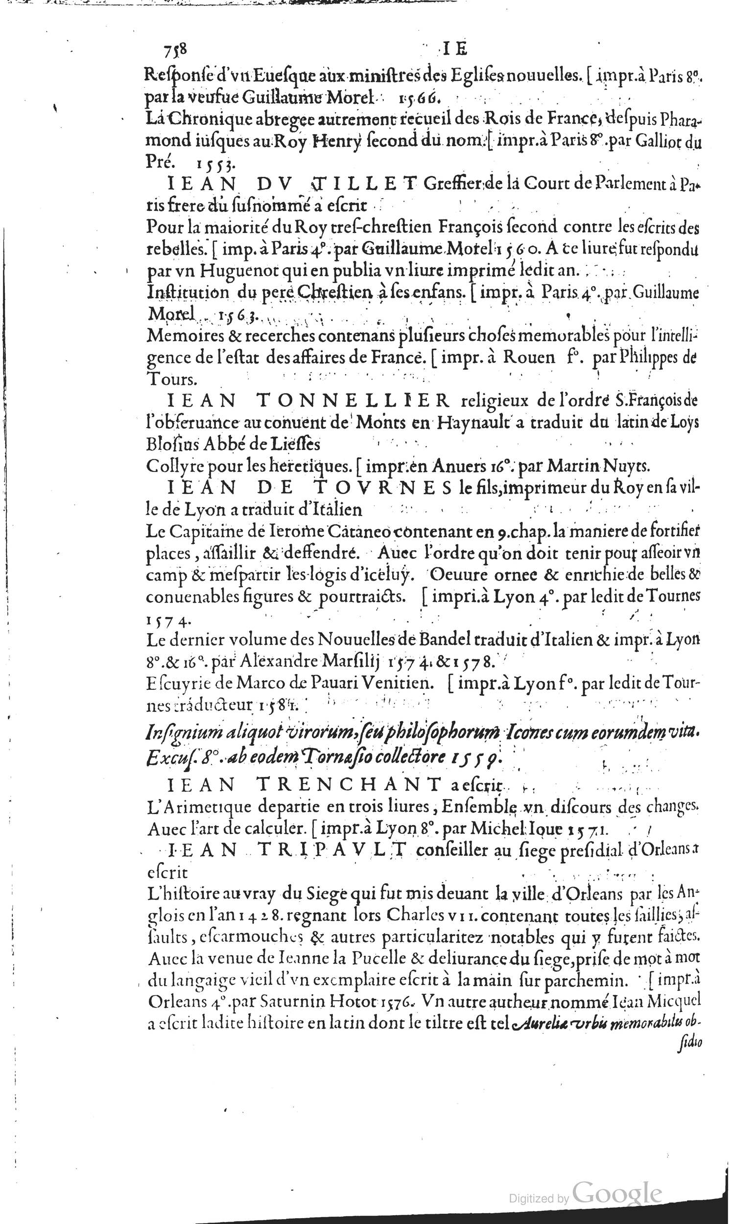 1585 - Barthélemy Honorat - Bibliothèques françaises - BSB Munich