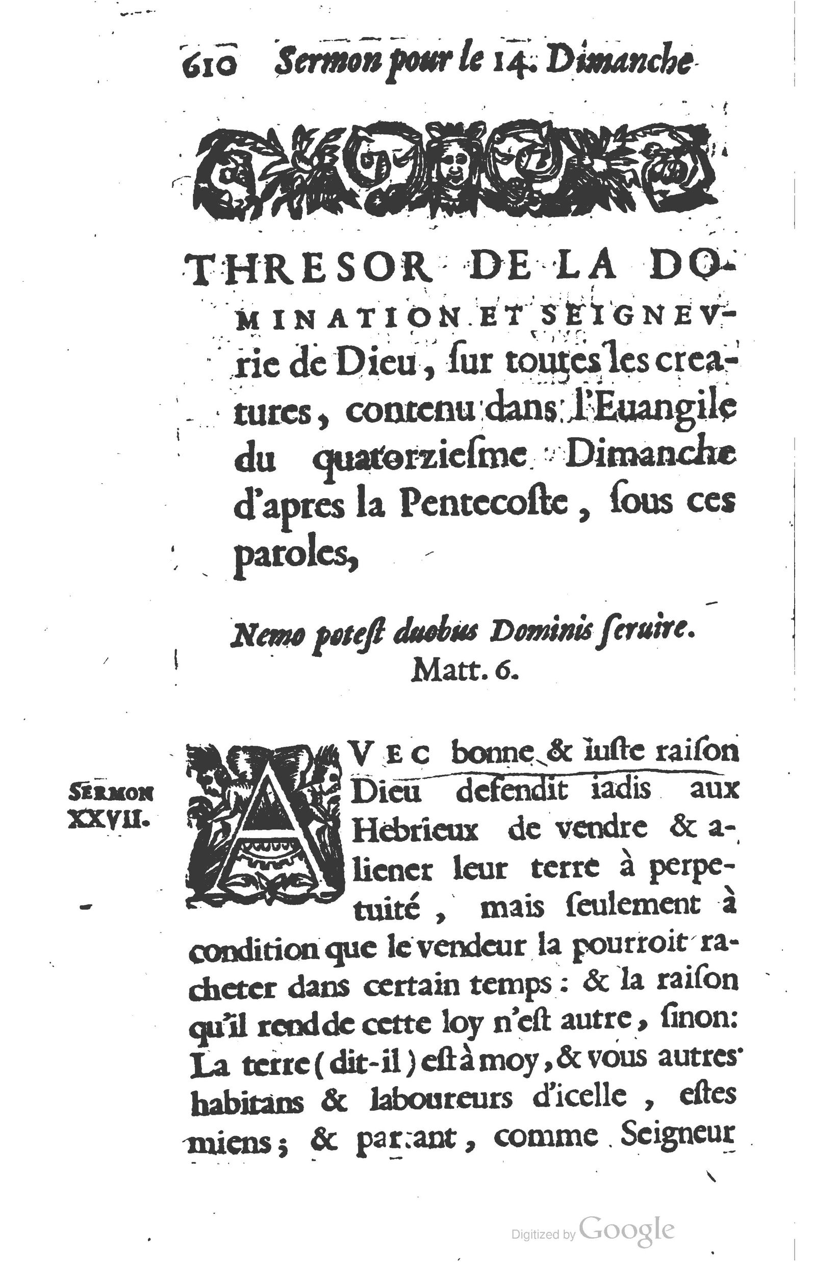 1629 - Manassés de Préaulx - Sermons ou Trésors de la piété chrétienne - BM Lyon