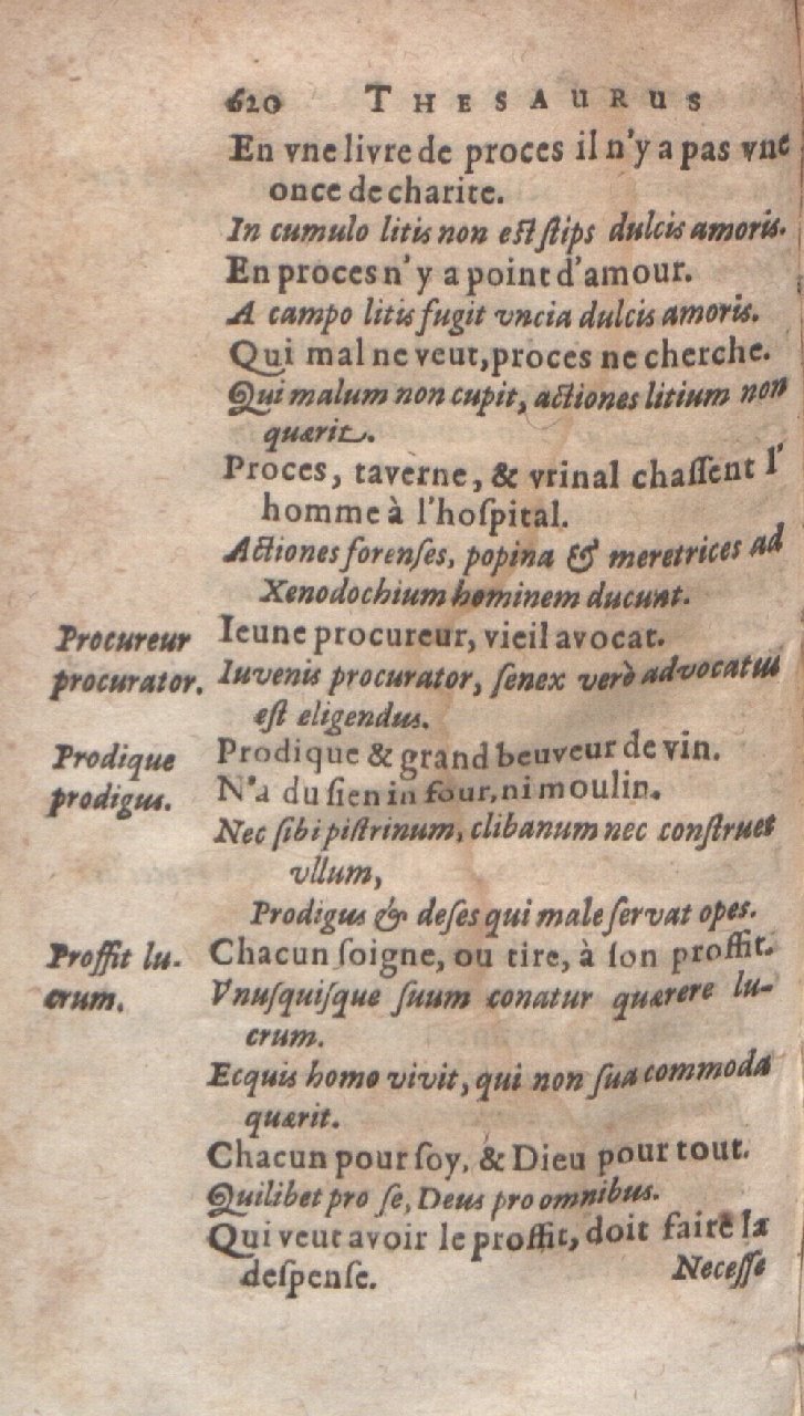 1612 - Dominicus Custos - Trésor des proverbes français  - Bibliopol-Olomuc