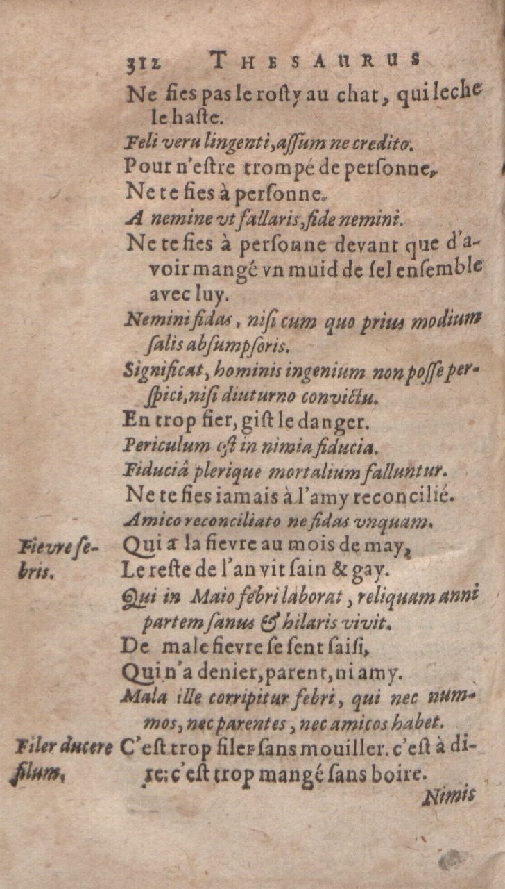 1612 - Dominicus Custos - Trésor des proverbes français  - Bibliopol-Olomuc