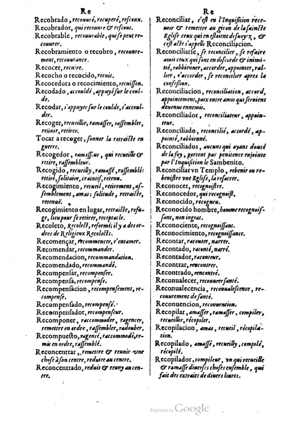 1621 - Adrian Tiffaine - Trésor des deux langues espagnole et française - BM Lyon