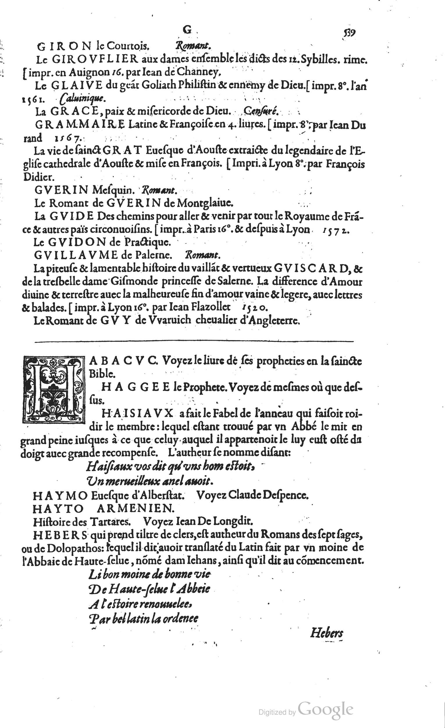 1585 - Barthélemy Honorat - Bibliothèques françaises - BSB Munich