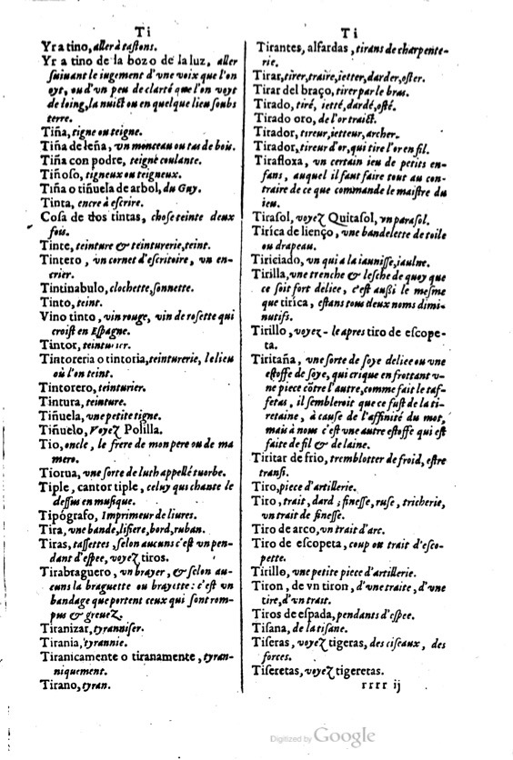 1621 - Adrian Tiffaine - Trésor des deux langues espagnole et française - BM Lyon