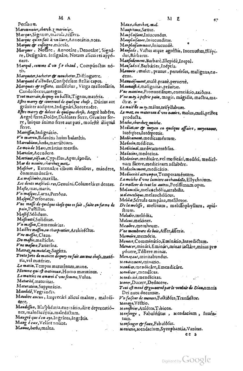 1585 - Simphorianum Beraud et Stephanum Michaëlem - Trésor des mots et traits français - Barcelone