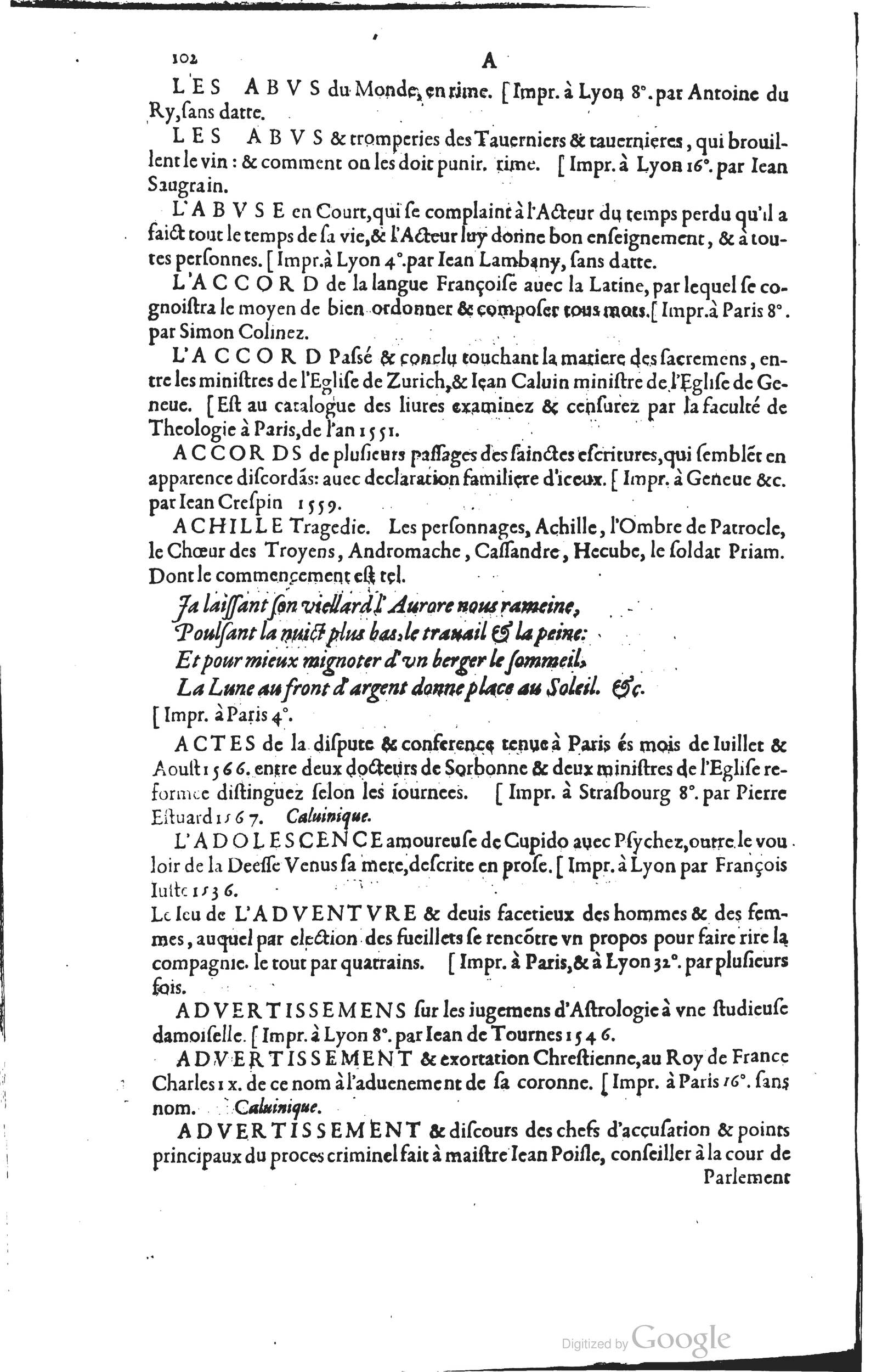 1585 - Barthélemy Honorat - Bibliothèques françaises - BSB Munich