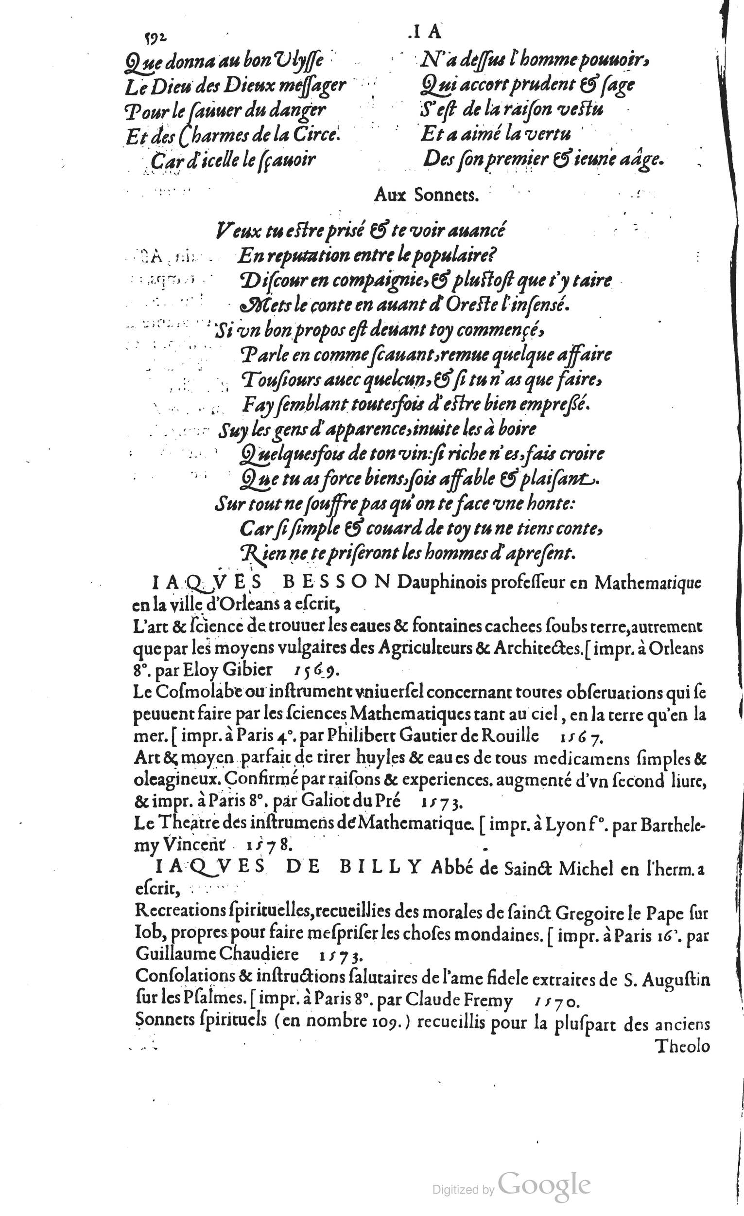 1585 - Barthélemy Honorat - Bibliothèques françaises - BSB Munich