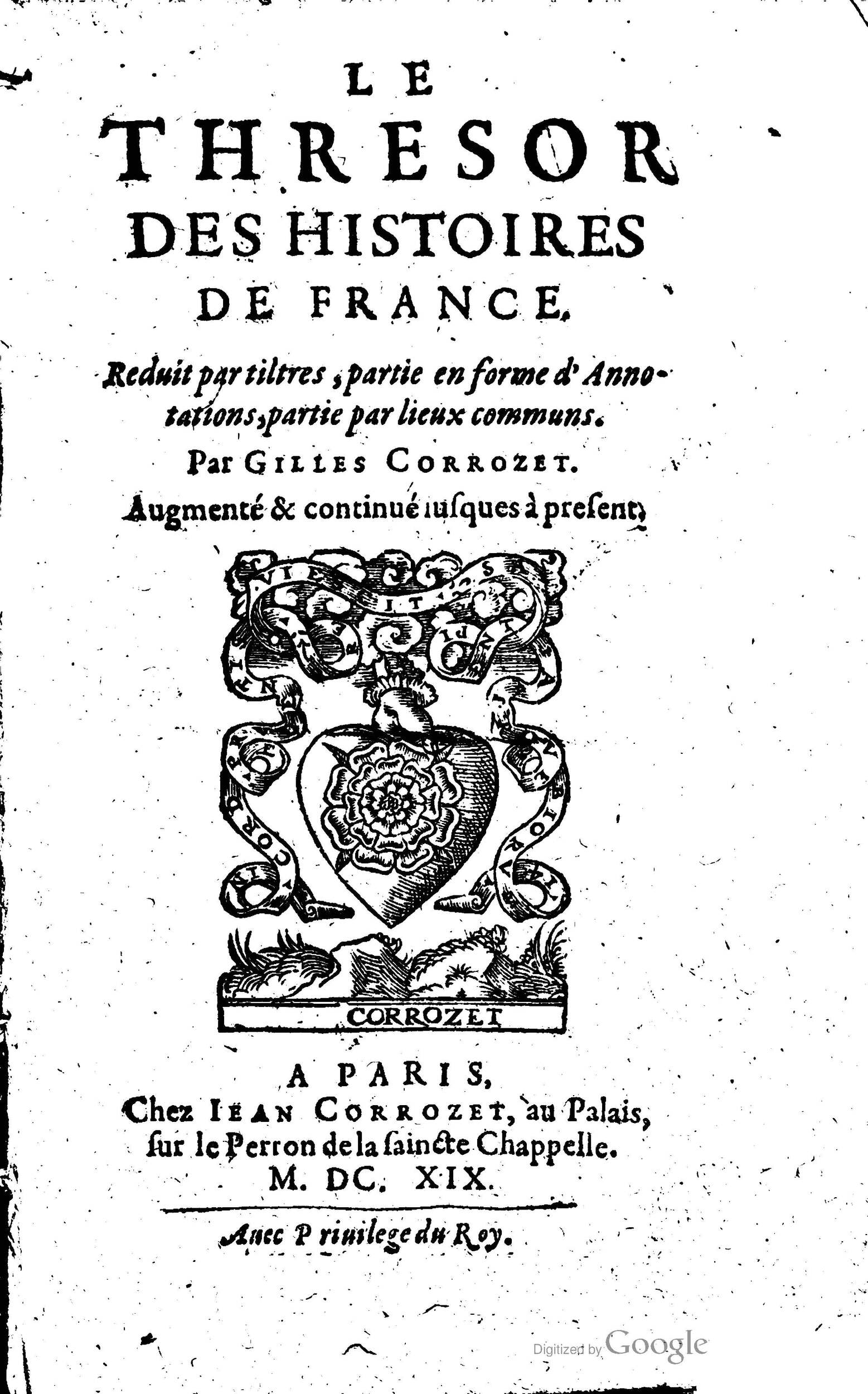 1619 - Jean Corrozet - Trésor des histoires de France - Anvers Musée Plantin-Moretus