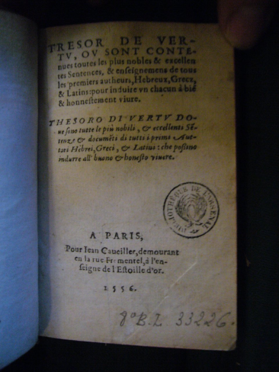 1556 - Jean Caveiller - Trésor de vertu - BnF Arsenal