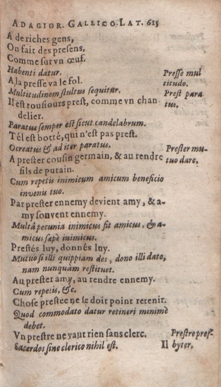 1612 - Dominicus Custos - Trésor des proverbes français  - Bibliopol-Olomuc