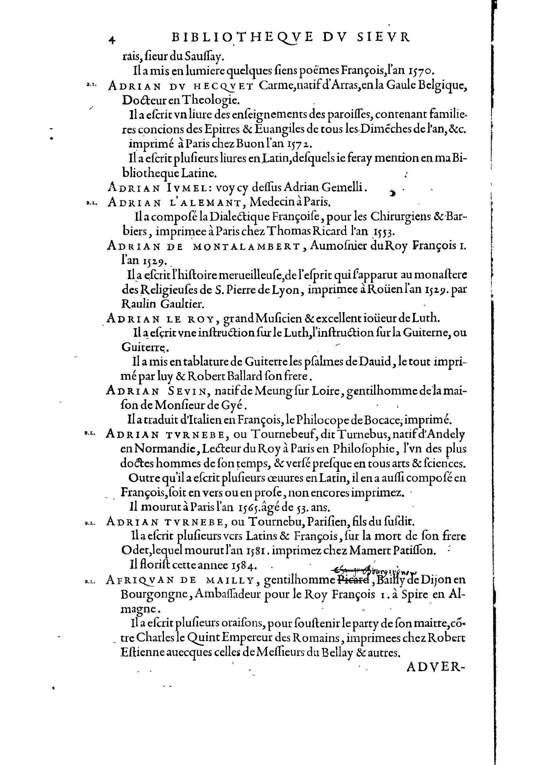 1584 - Abel L&#039;Angelier - Bibliothèques françaises - BnF