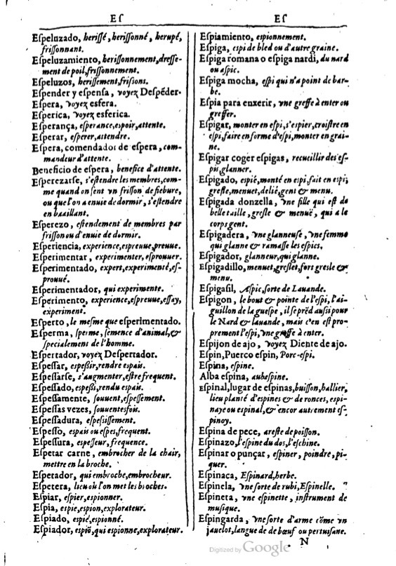 1616 - Veuve Marc Orry - Trésor des deux langues espagnole et française (Première et Seconde parties) - BM Lyon