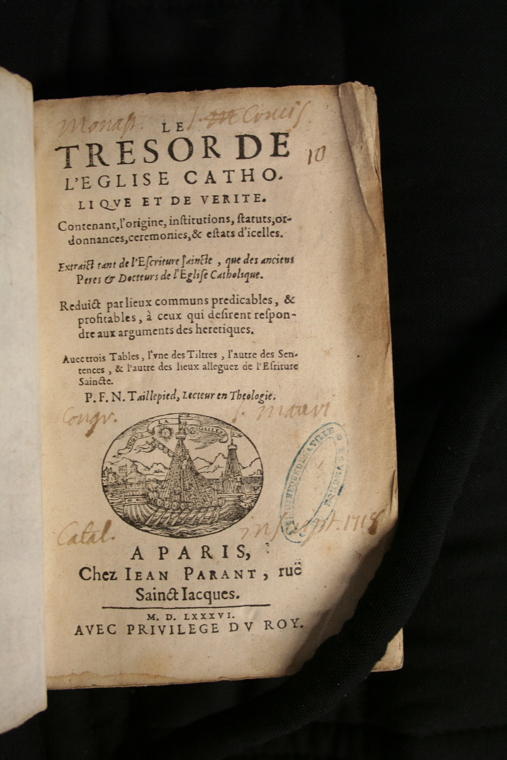 1586 - Jean Parant - Trésor de l’Église catholique et de vérité - BM Bordeaux 1586 - Jean Parant - Trésor de l’Église catholique et de vérité - BM Bordeaux