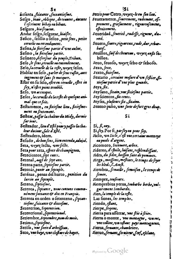 1621 - Adrian Tiffaine - Trésor des deux langues espagnole et française - BM Lyon