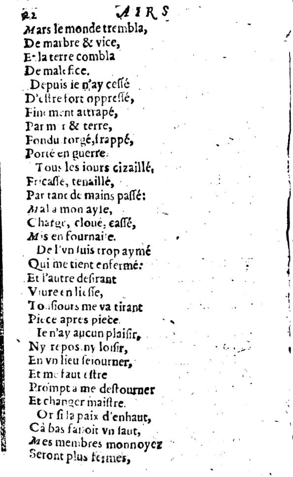 1606 - Théodore Reinsart - Trésor des chansons amoureuses recueillies des plus excellents airs de cour - Livre I - NK ČR Prague 1606 - Théodore Reinsart - Trésor des chansons amoureuses recueillies des plus excellents airs de cour - Livre I - NK ČR Prague