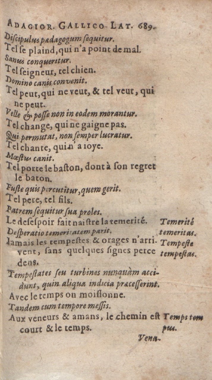 1612 - Dominicus Custos - Trésor des proverbes français  - Bibliopol-Olomuc