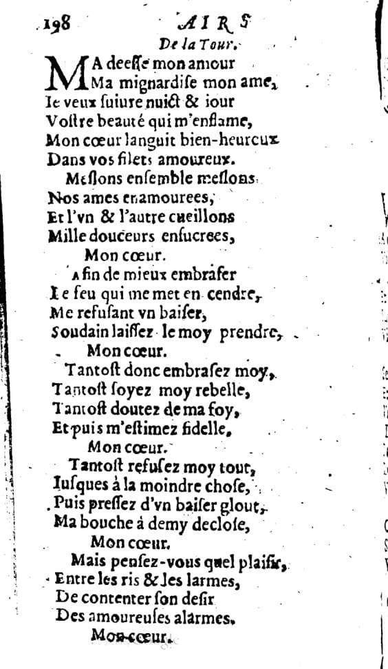 1606 - Théodore Reinsart - Trésor des chansons amoureuses recueillies des plus excellents airs de cour - Livre I - NK ČR Prague