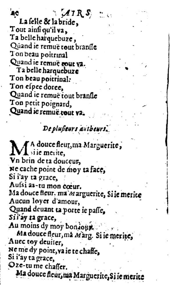 1606 - Théodore Reinsart - Trésor des chansons amoureuses recueillies des plus excellents airs de cour - Livre I - NK ČR Prague