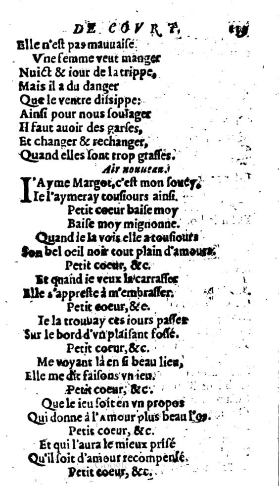 1606 - Théodore Reinsart - Trésor des chansons amoureuses recueillies des plus excellents airs de cour - Livre I - NK ČR Prague