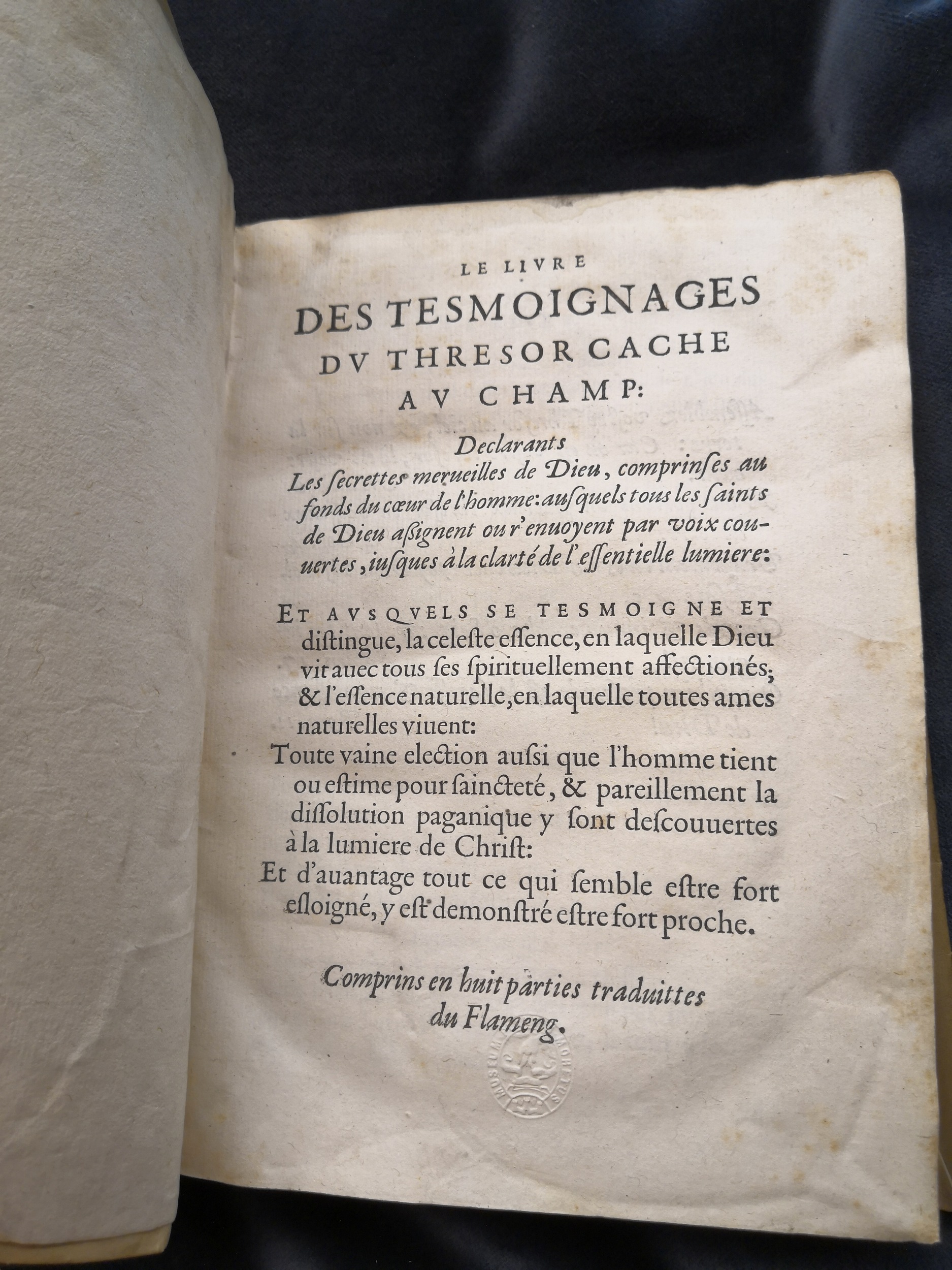 1581c. - Christophe Plantin - Le Livre des témoignages du Trésor caché au champ (Livres 2, 4, 6 et 7) - Anvers Musée Plantin Moretus
