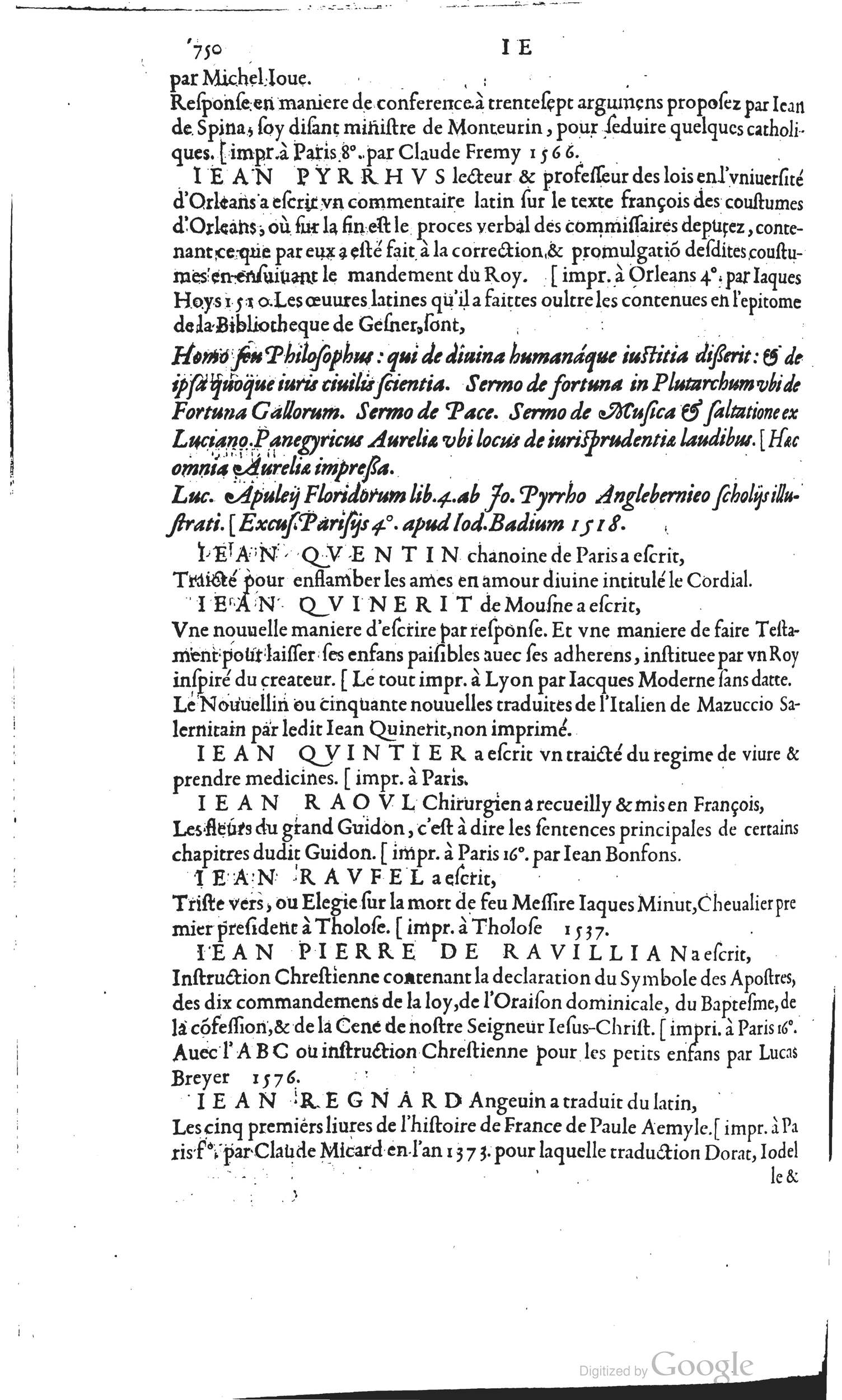 1585 - Barthélemy Honorat - Bibliothèques françaises - BSB Munich