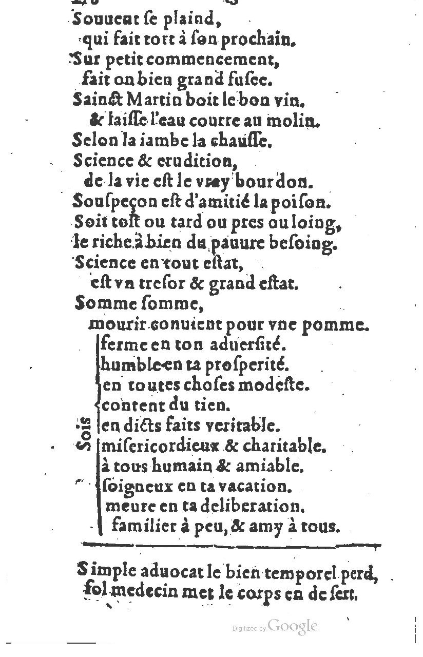 1581 - Nicolas Bonfons  - Trésor des sentences dorées - Princeton