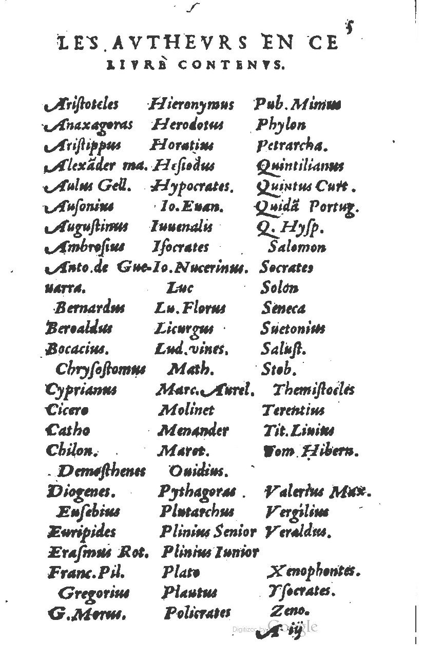 1581 - Nicolas Bonfons  - Trésor des sentences dorées - Princeton
