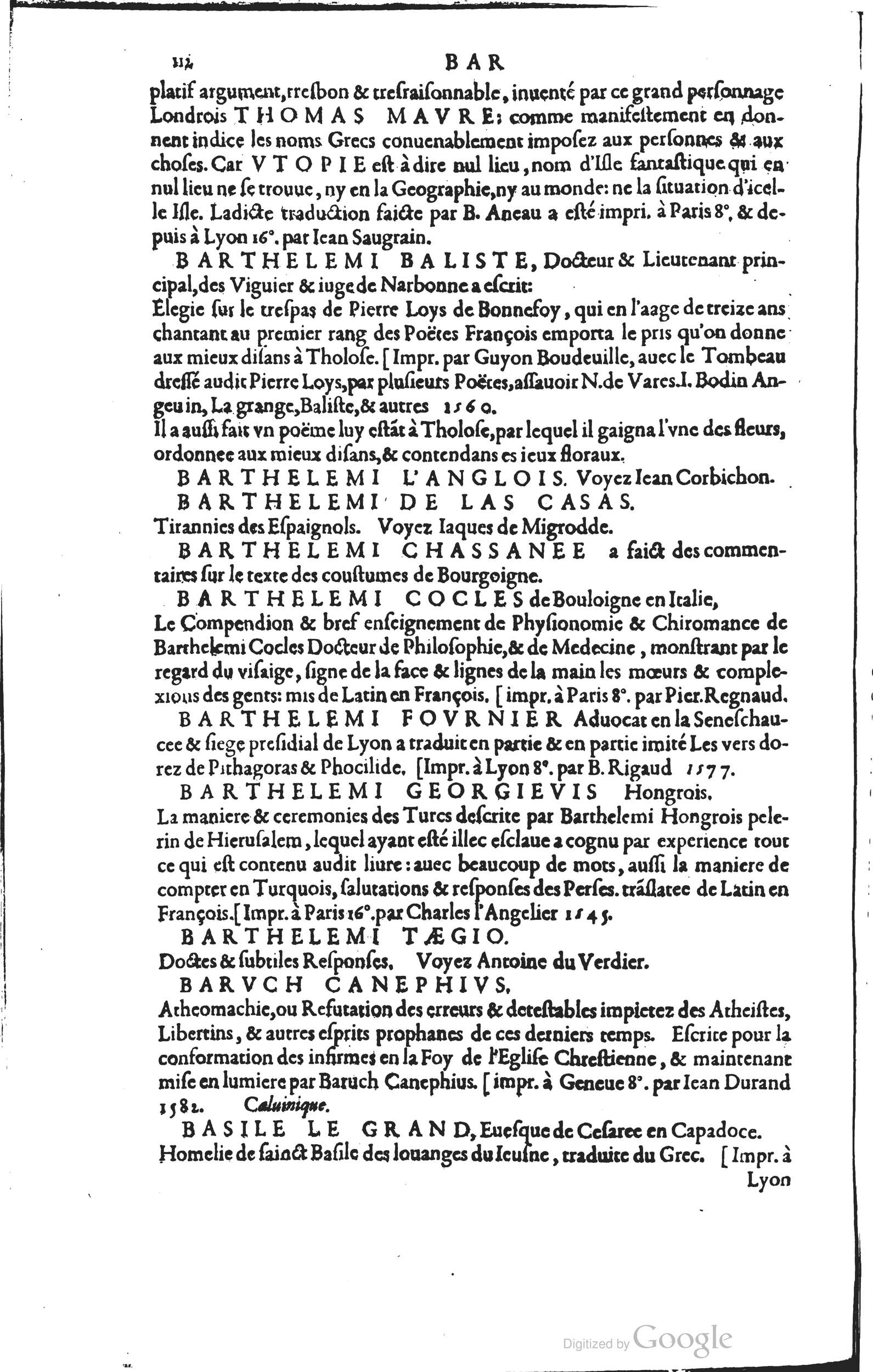 1585 - Barthélemy Honorat - Bibliothèques françaises - BSB Munich