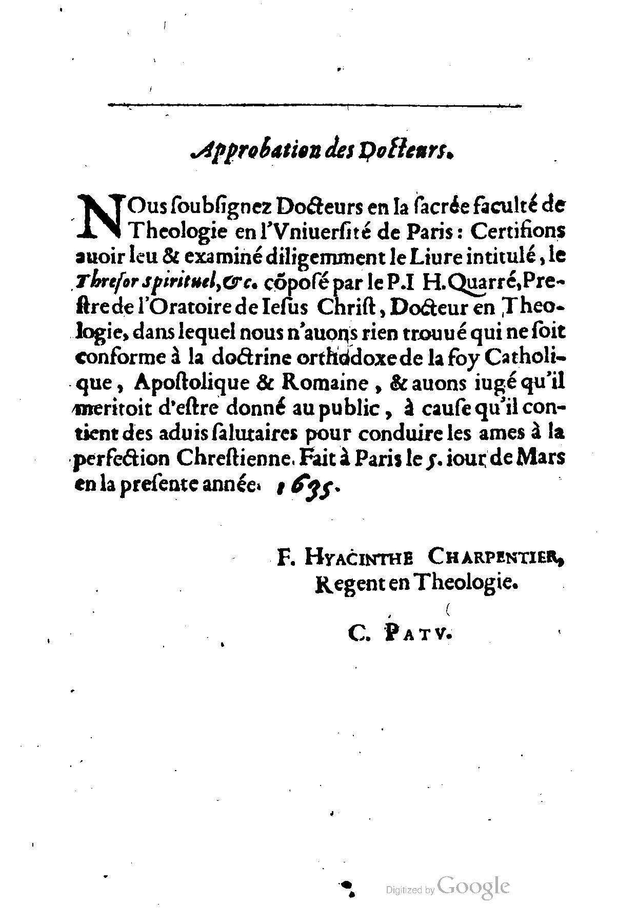 1635 - Sébastien Huré - Trésor spirituel contenant les obligations - BM Lyon