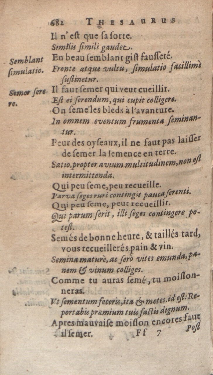 1612 - Dominicus Custos - Trésor des proverbes français  - Bibliopol-Olomuc