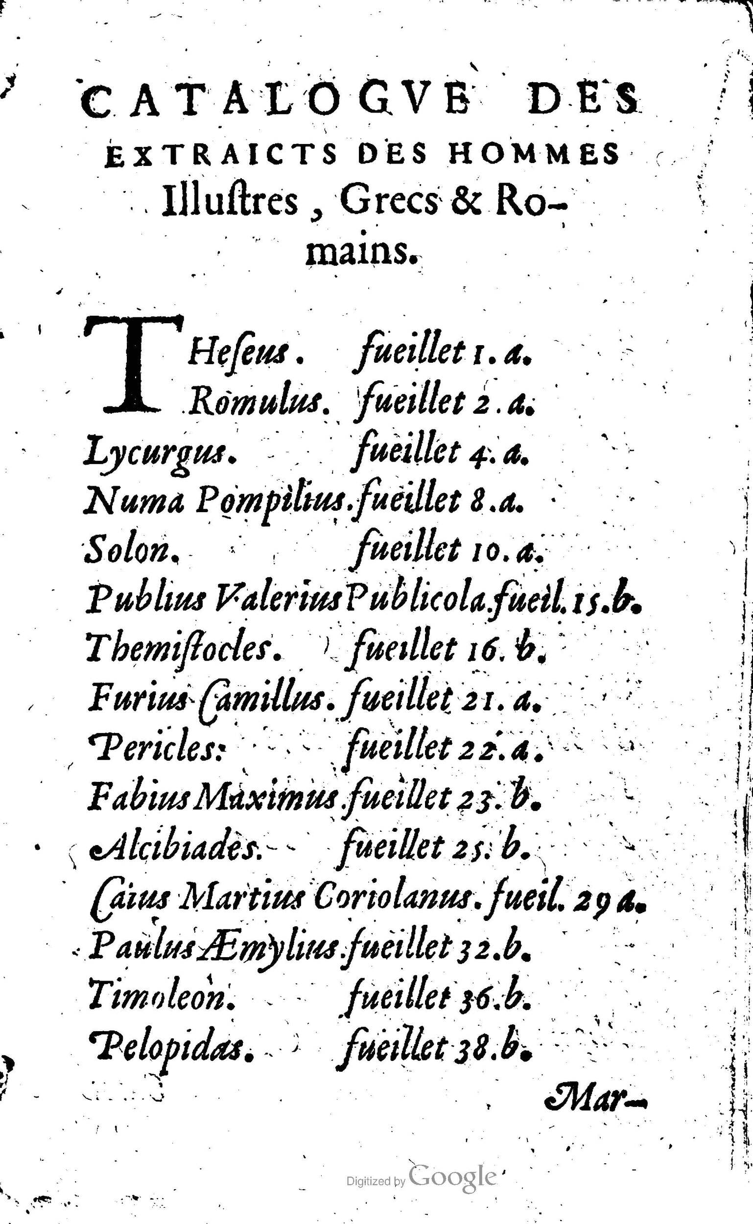1568 - Willem Silvius - Trésor des vies de Plutarque - Anvers Plantin-Moretus
