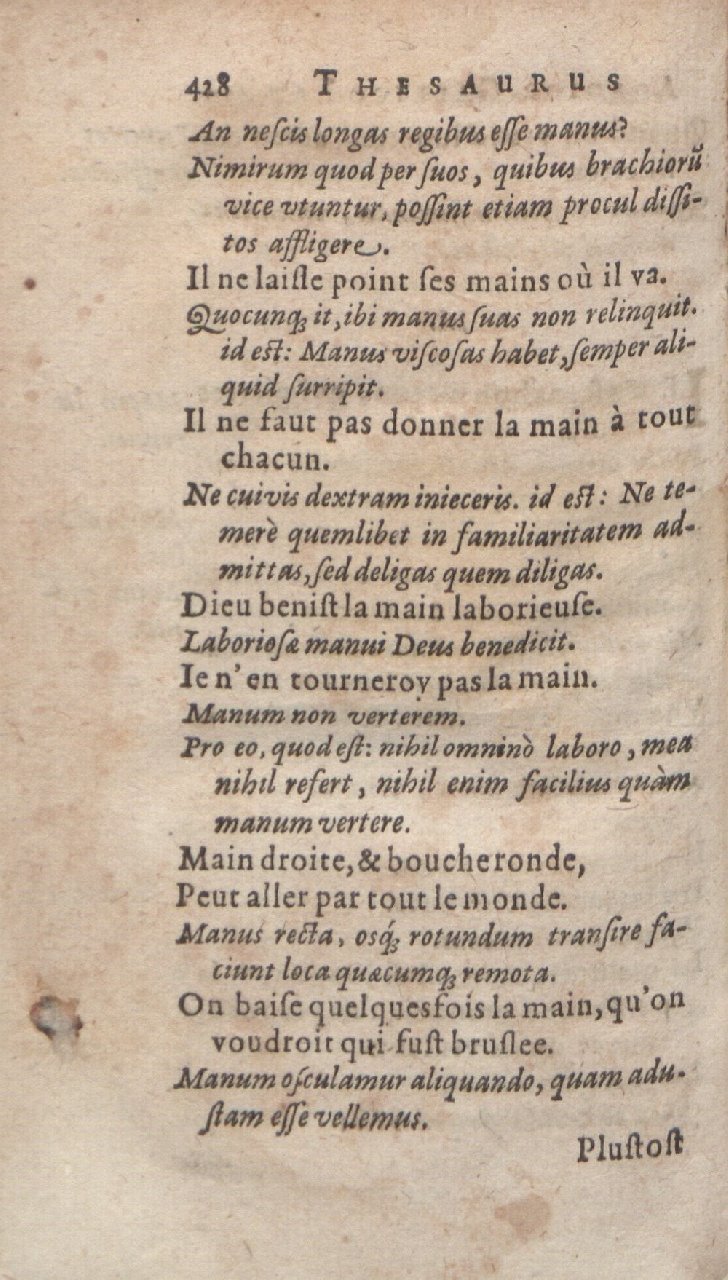 1612 - Dominicus Custos - Trésor des proverbes français  - Bibliopol-Olomuc
