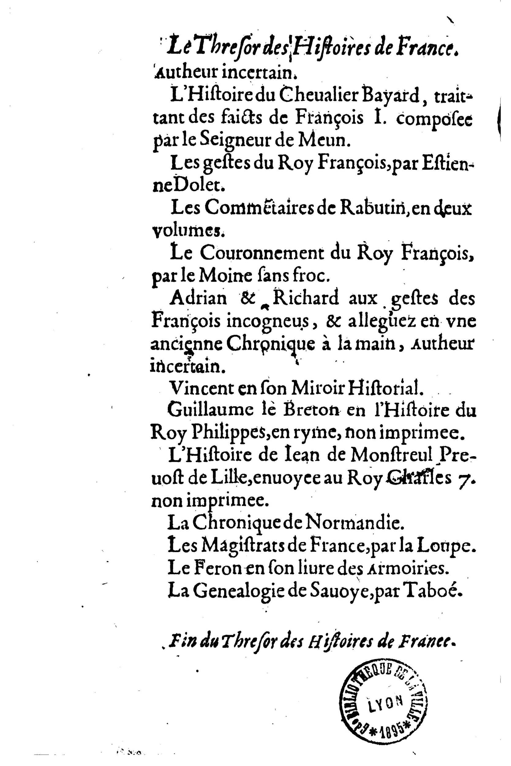 1633 - Jean Corrozet - Trésor des histoires de France - BM Lyon 1633 - Jean Corrozet - Trésor des histoires de France - BM Lyon