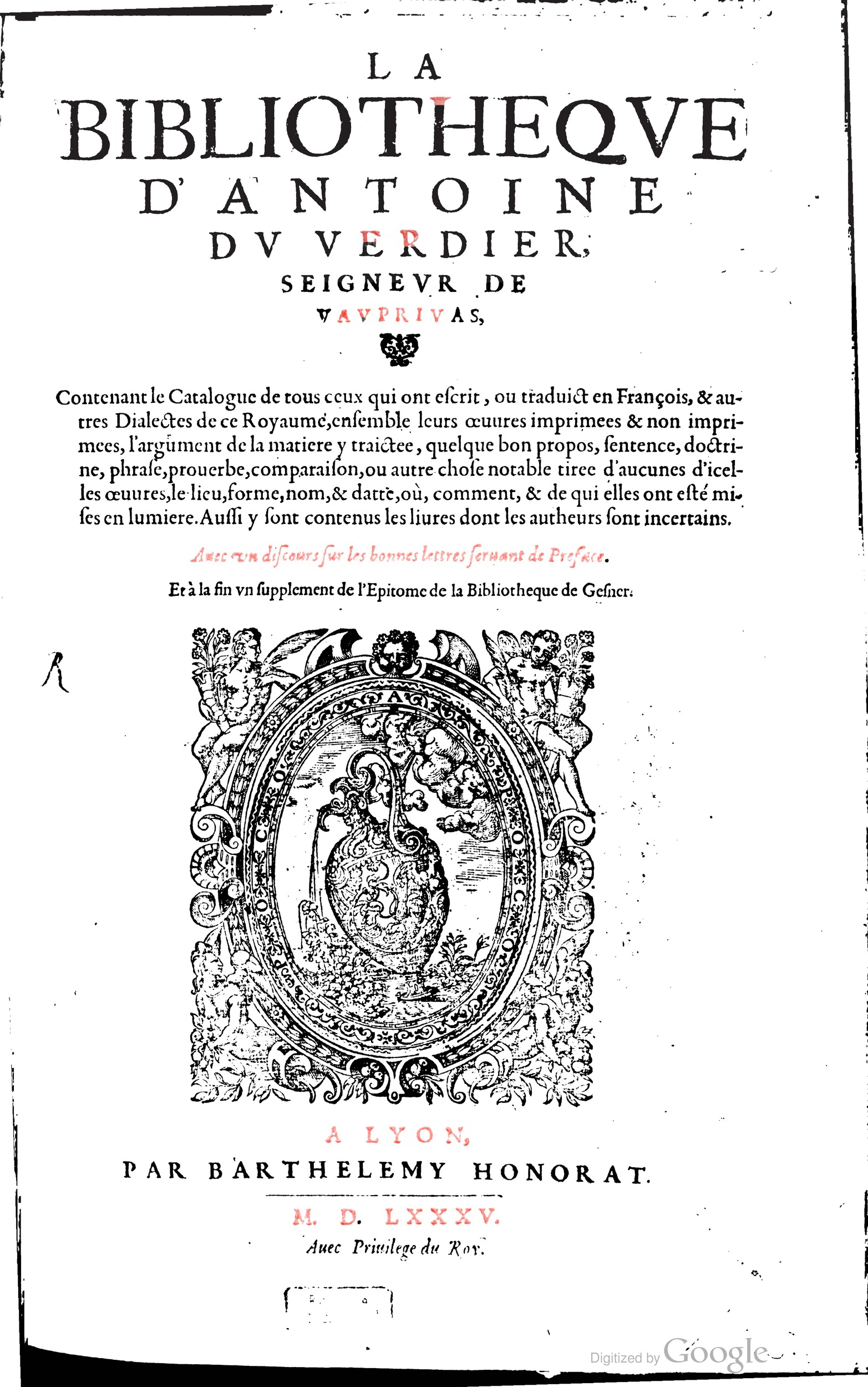 1585 - Barthélemy Honorat - Bibliothèques françaises - BSB Munich