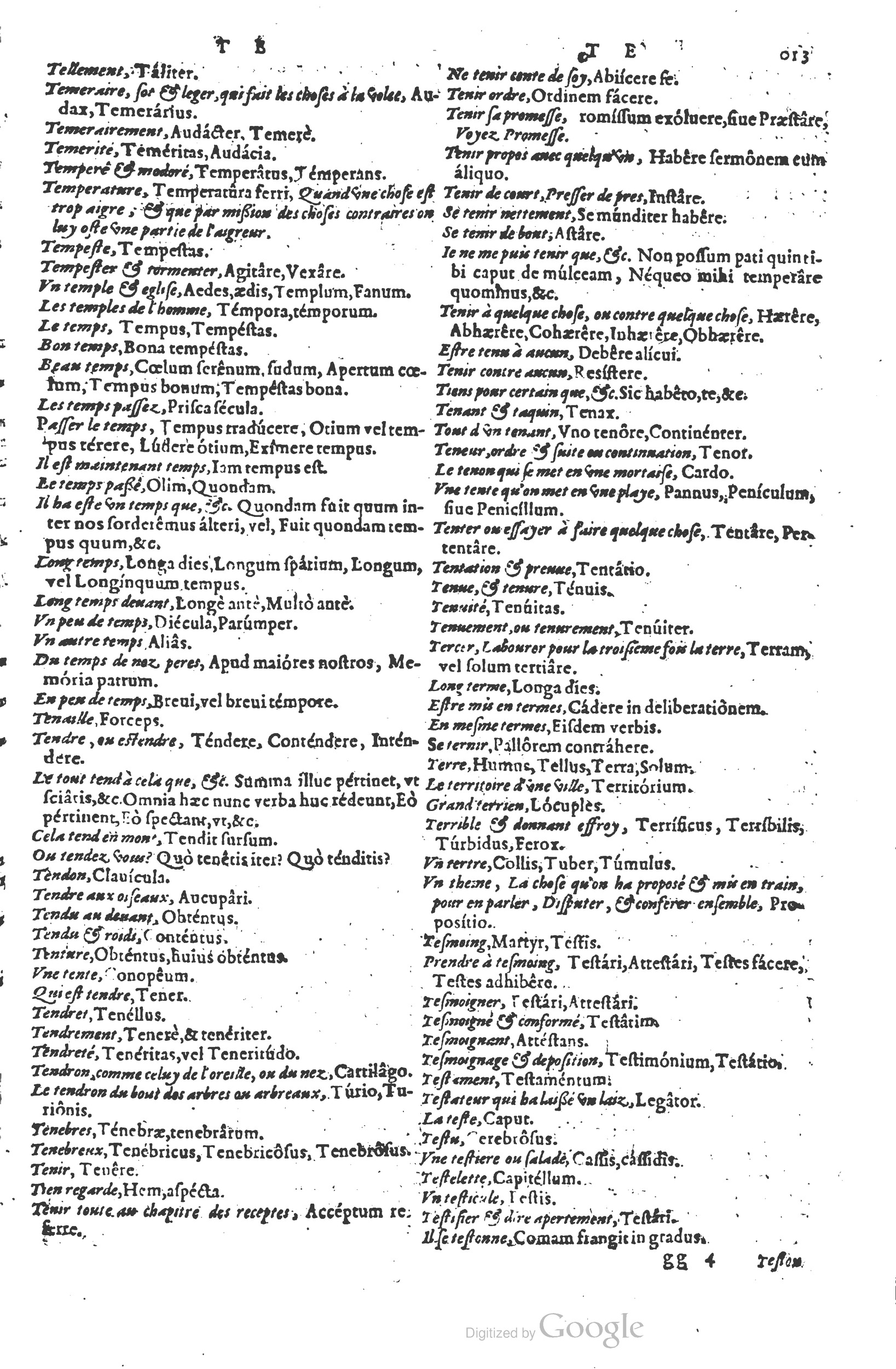 1578 - Louis Cloquemin - Trésor des mots et traits français - BSB Munich