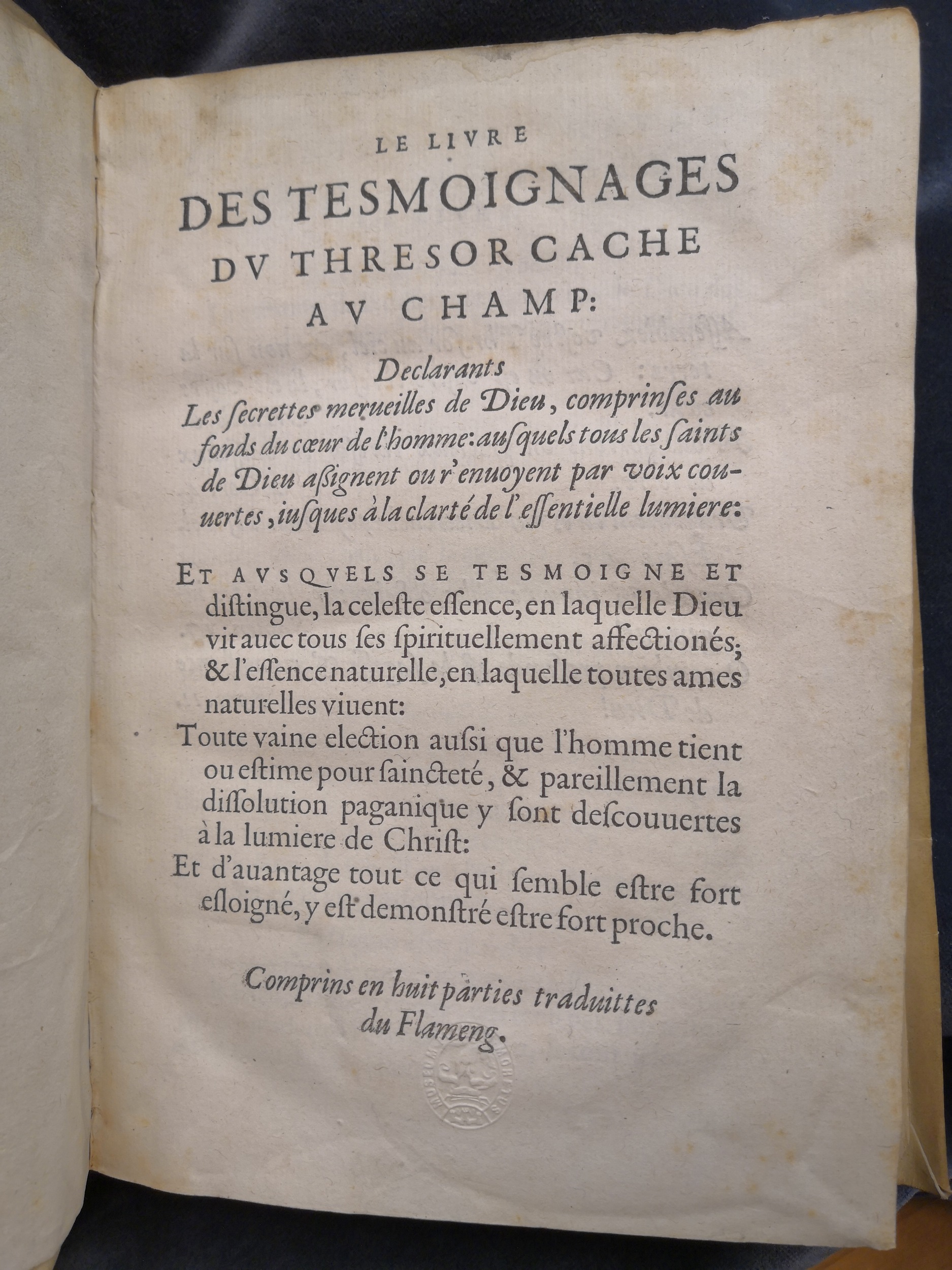 1581c. - Christophe Plantin - Le Livre des témoignages du Trésor caché au champ (Livres 2, 4, 6 et 7) - Anvers Musée Plantin Moretus