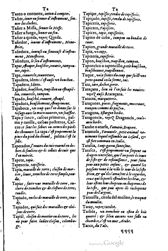 1621 - Adrian Tiffaine - Trésor des deux langues espagnole et française - BM Lyon