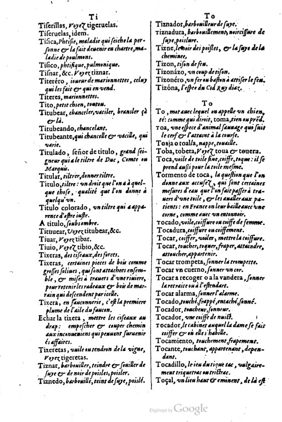 1621 - Adrian Tiffaine - Trésor des deux langues espagnole et française - BM Lyon