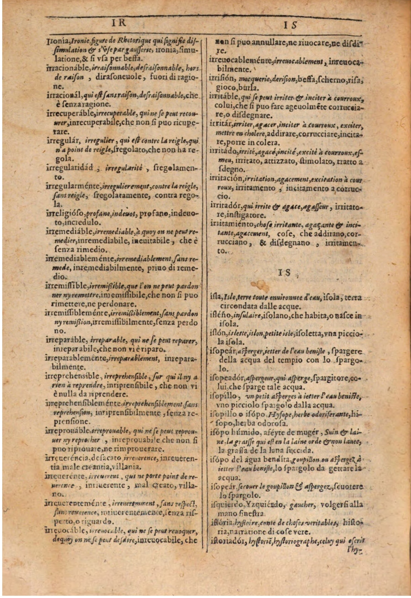 1609 - Philippe Albert et Alexandre Pernet - Trésor des trois langues française, italienne et espagnole (Première partie) - BSB Munich