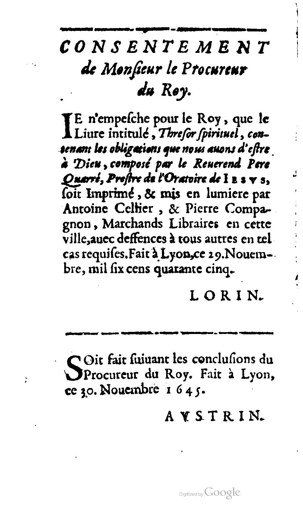 1646 - Antoine Cellier et Pierre Compagnon - Trésor spirituel contenant les obligations - BM Lyon 1646 - Antoine Cellier et Pierre Compagnon - Trésor spirituel contenant les obligations - BM Lyon
