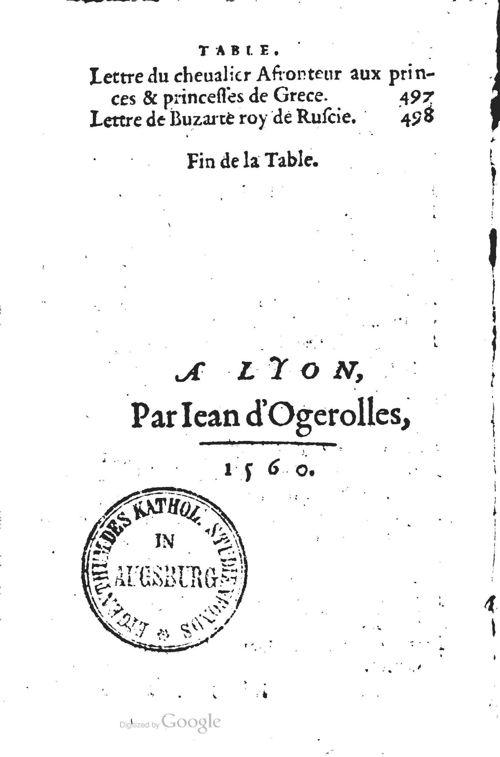 1560 - Jean d’Ogerolles et Gabriel Cotier Lyon - Trésor des Amadis - BSB Munich